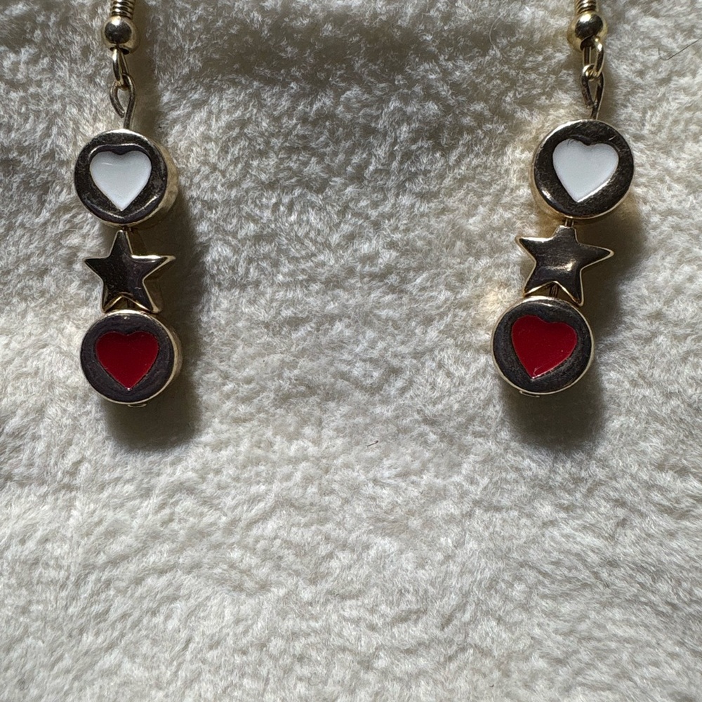 KK’s Handmade Gold and Red Heart Star Earrings